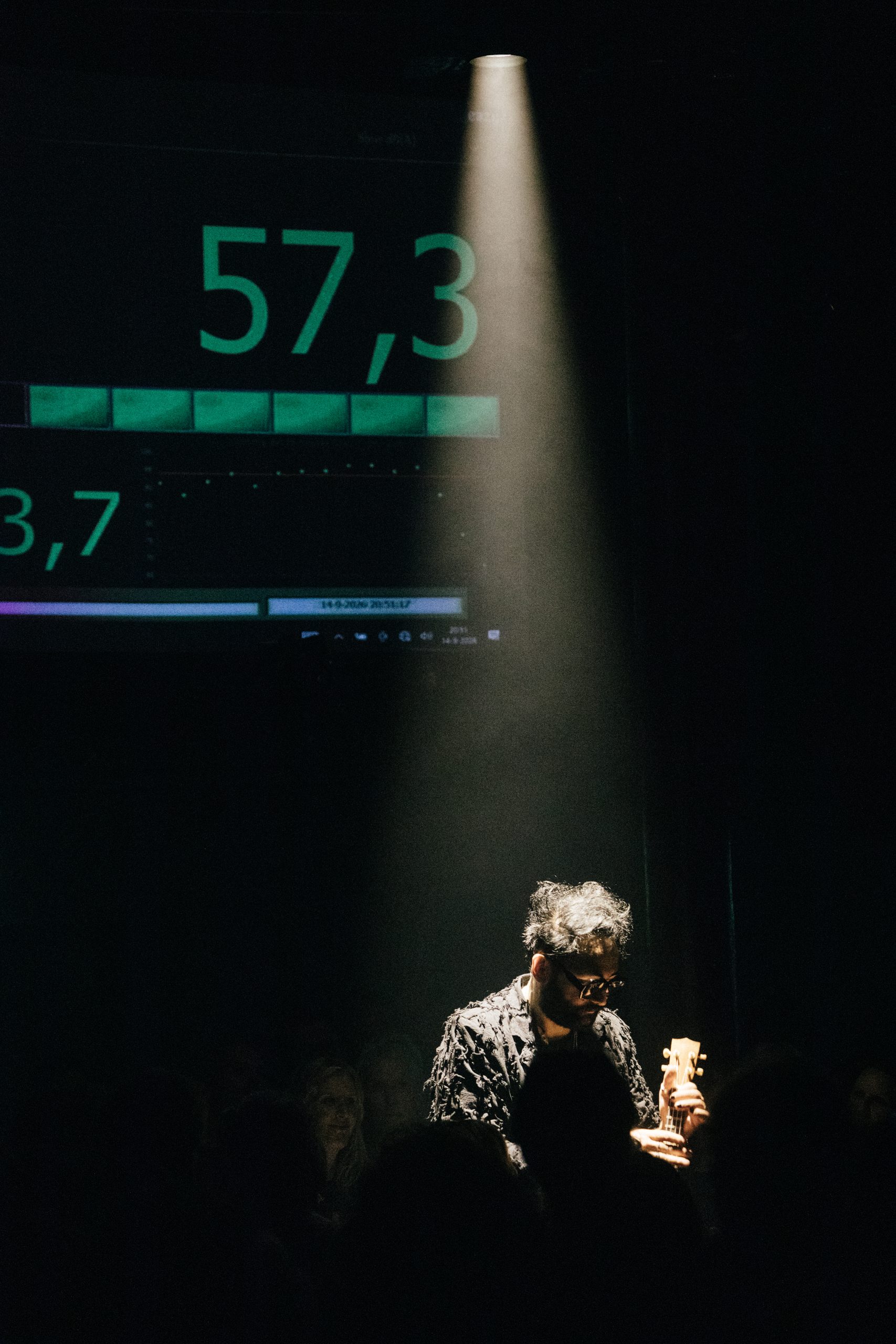 Blaudzun in de spotlight met de geluidsmeter op 57,3 dB op de achtergrond